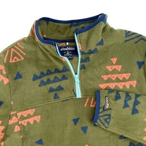 Chubbies Mens Large Olive‎ Green Tribal Geometric Quarter Zip Fleece Pullover
